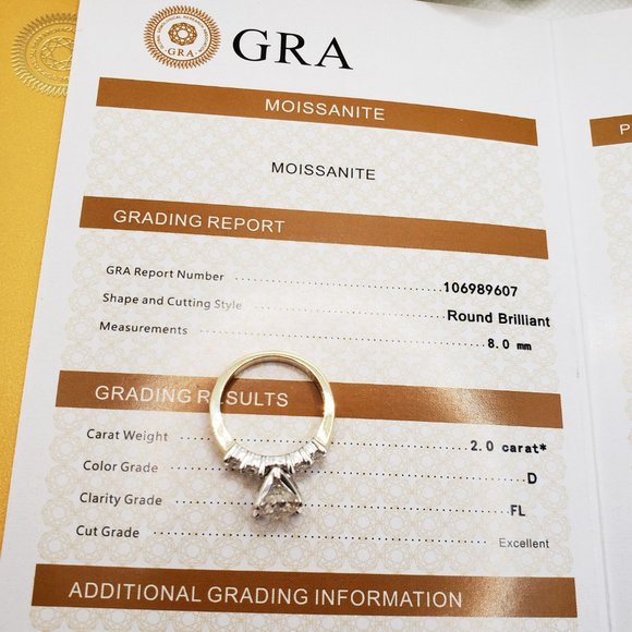 14K Solid  Yellow Gold 2 Carats Round Moissanite Solitaire Engagement Ring D- FL - Picture 5 of 7